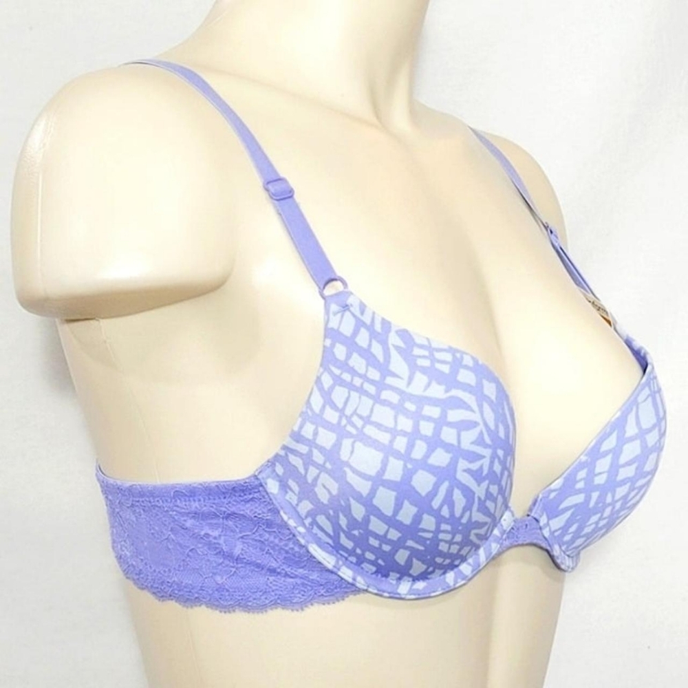 34A One Fab Fit Push Up Bra #7180 purple design lace trim nwt